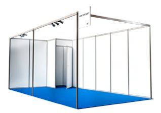 Structure de stand avec panneaux et moquette